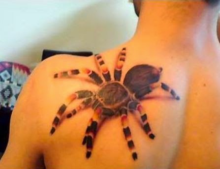 Left Back Shoulder 3D Spider Tattoo Idea
