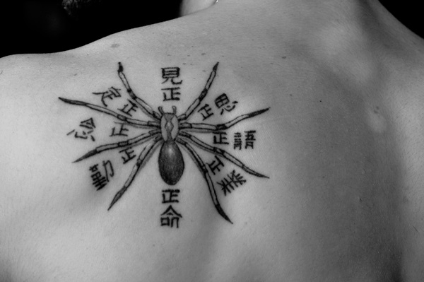 Left Back Shoulder Spider Tattoo For Men