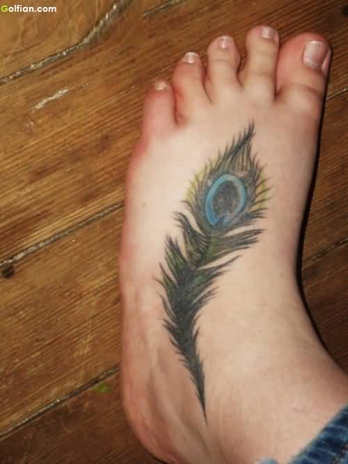 Left Foot Peacock Feather Tattoo Idea