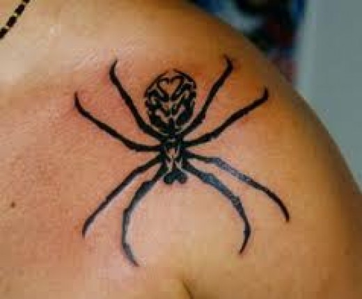 Left Shoulder Black Spider Tattoo Idea