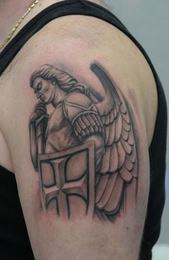 Left Shoulder Guardian Angel Tattoo