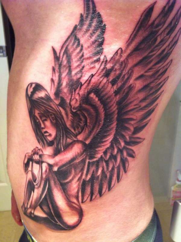 Left Side Rib Fallen Angel Tattoo