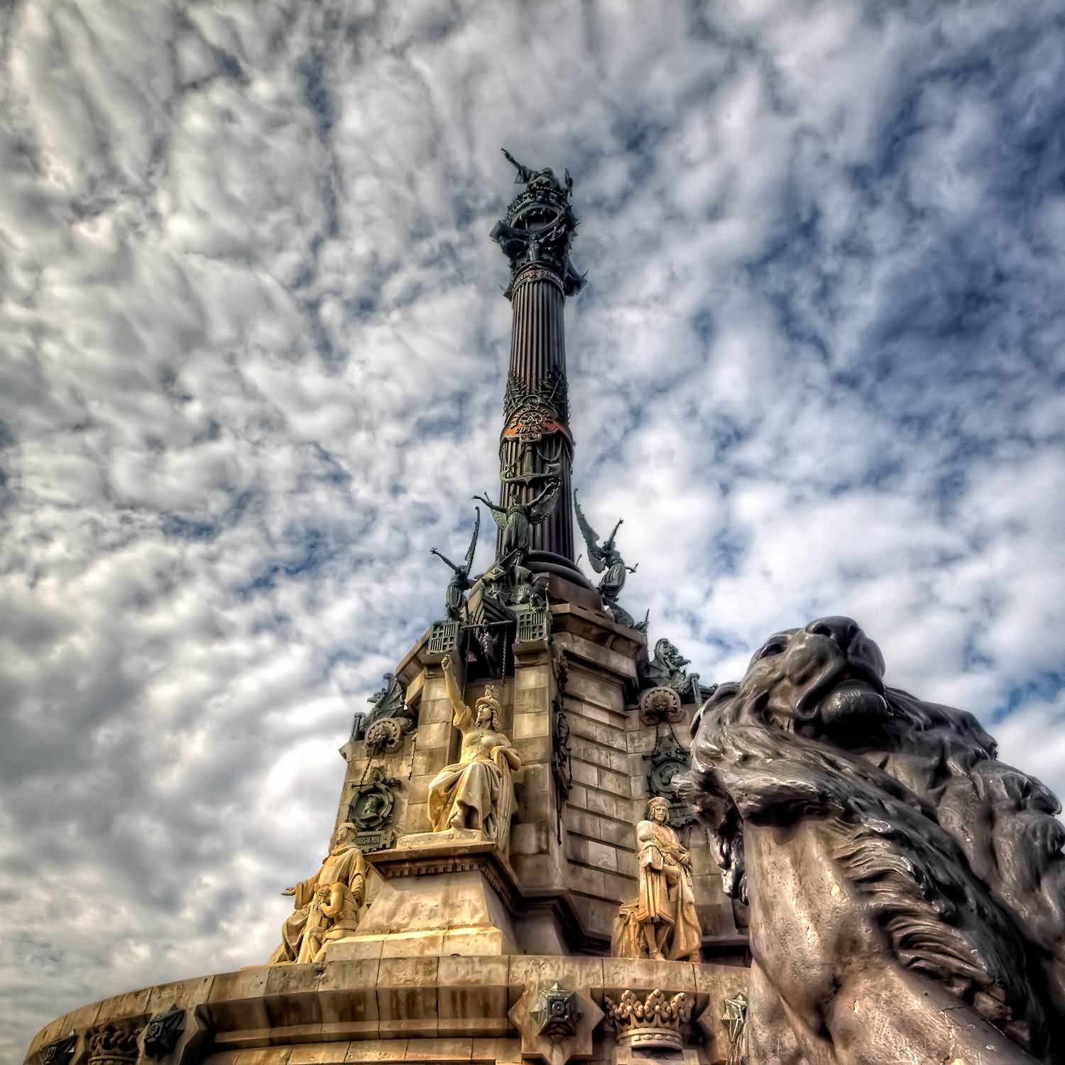 Lion And The Columbus Monument View