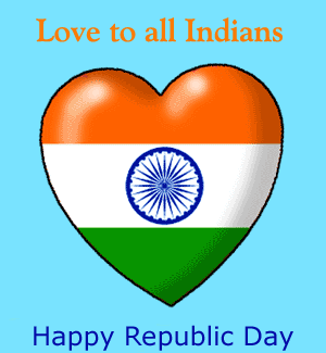 Love To All Indians Happy Republic Day Tri Color Animated Heart Ecard