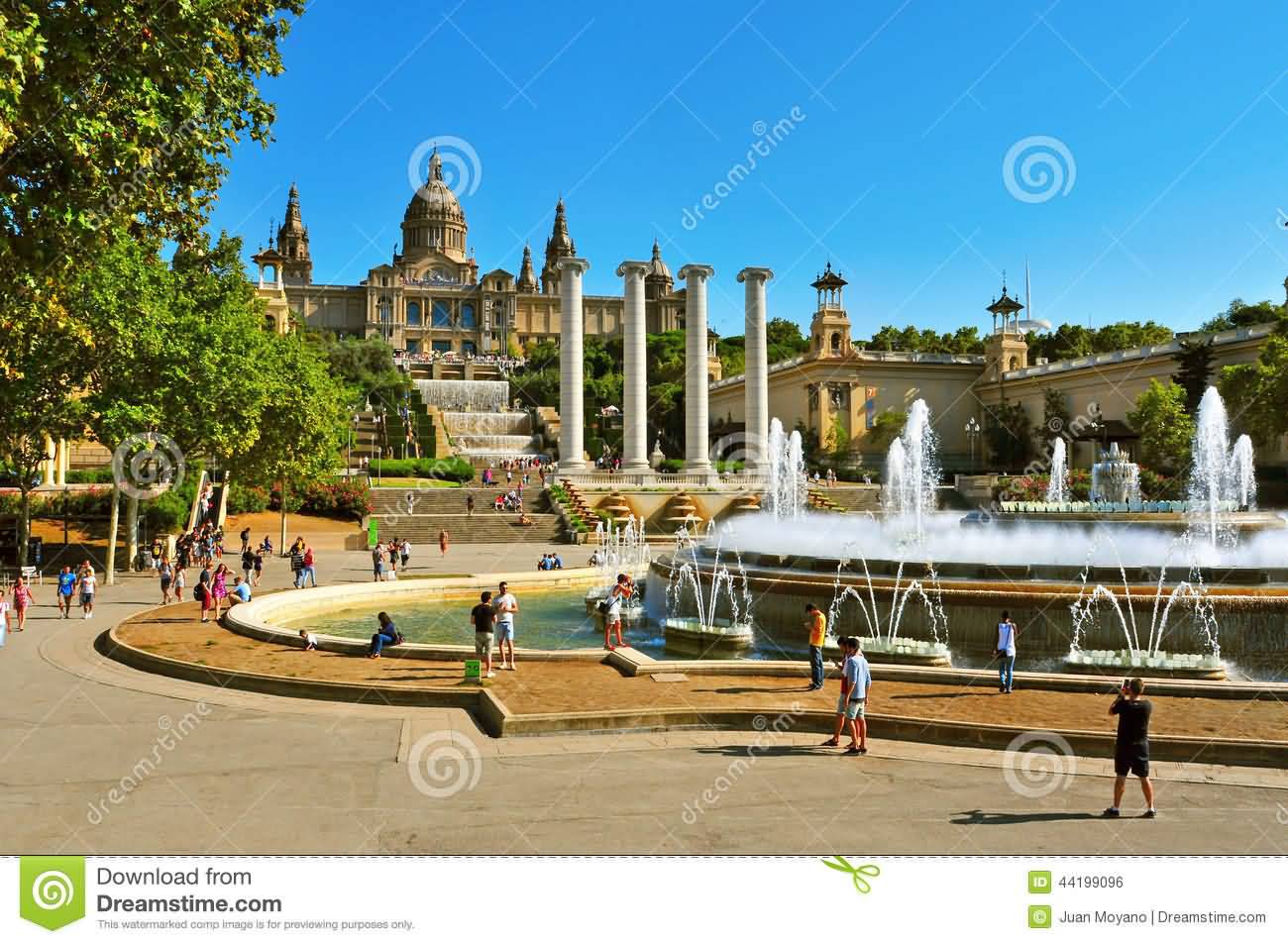 Magic Fountain And Palau Nacional In Montjuic In Barcelona