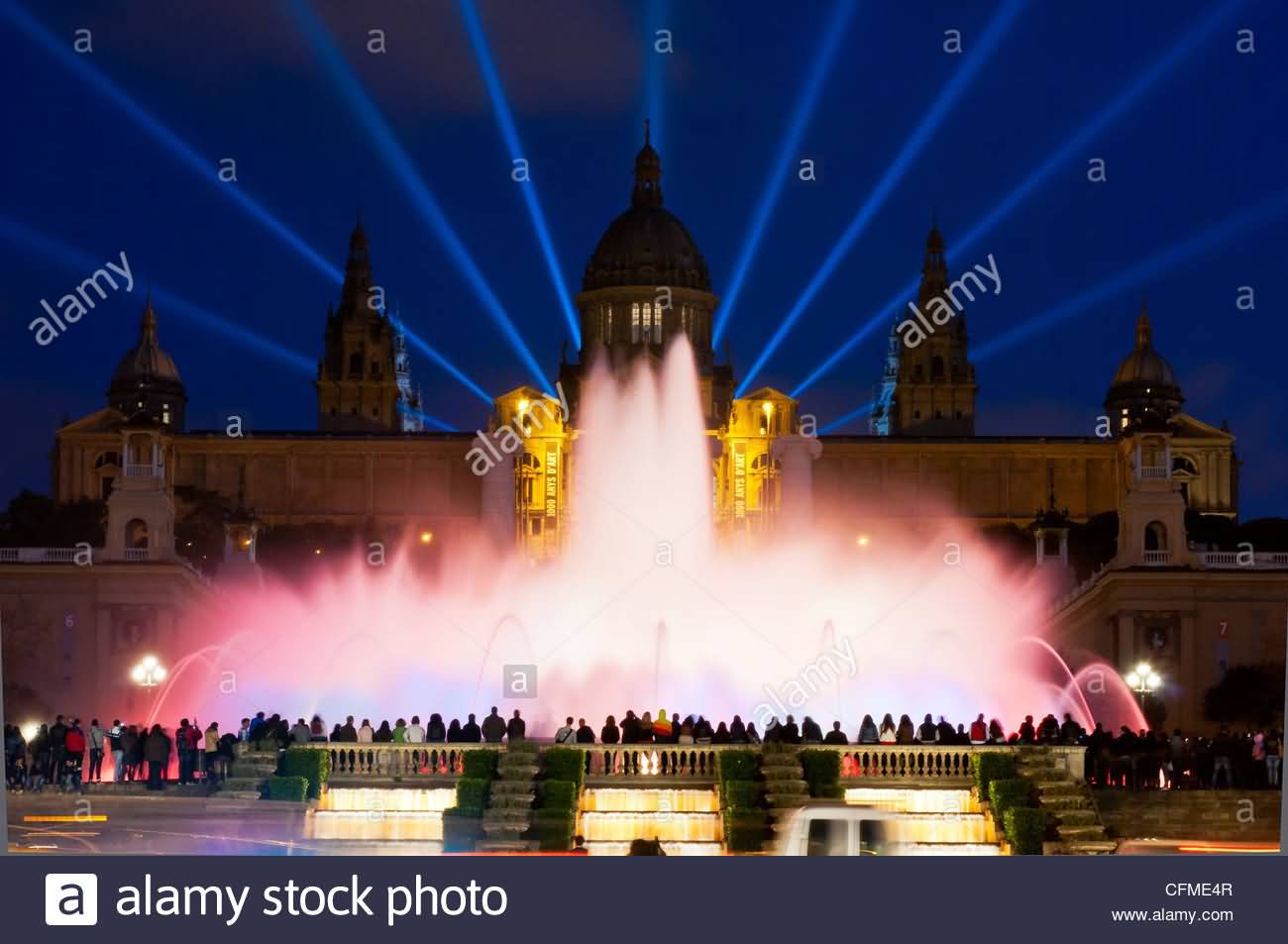 Magic Fountain With Palau Nacional In Barcelona