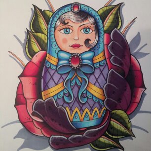 Matryoshka Doll With Flower Tattoo Design