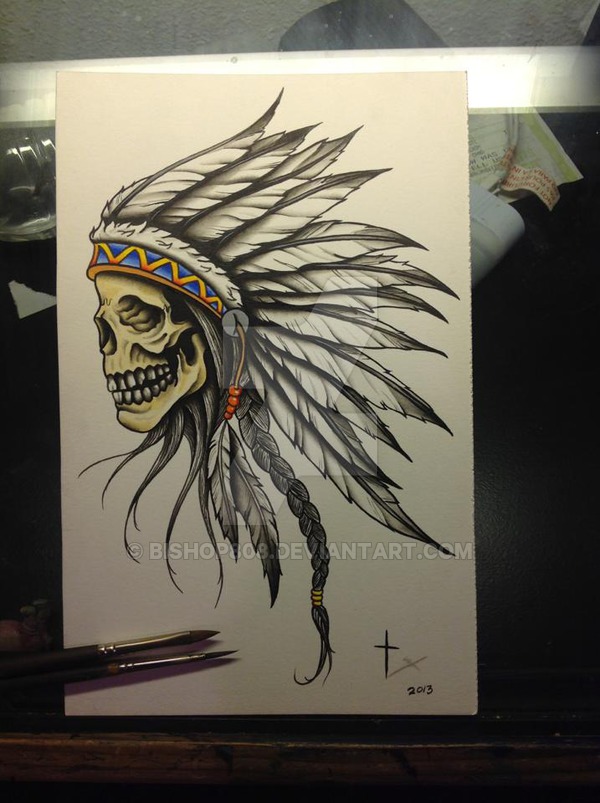 Native Sugar Skull Tattoo Design By Tyler Bishop