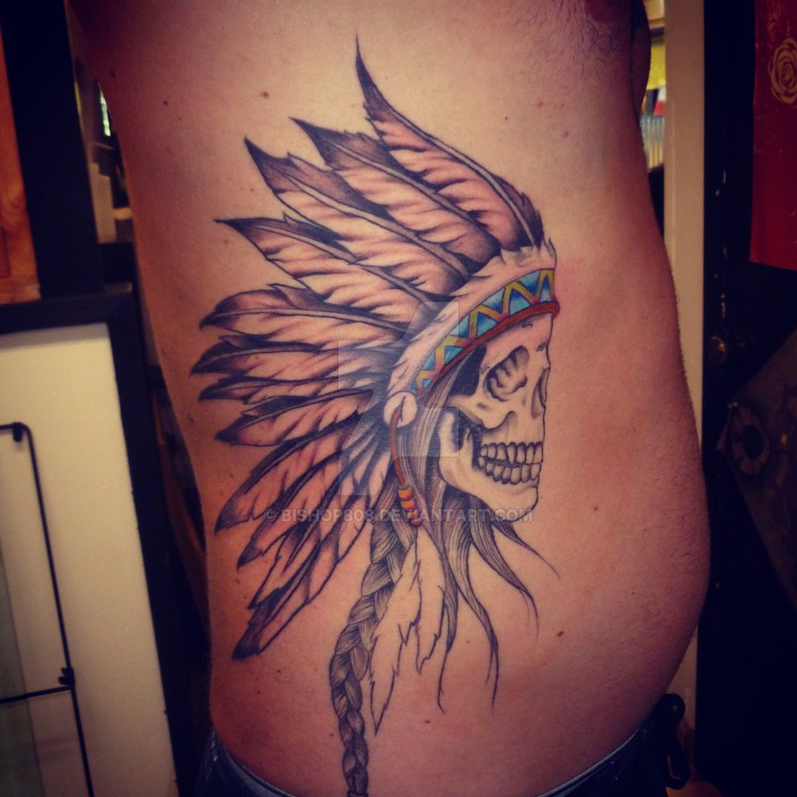 Native Sugar Skull Tattoo On Right Side Rib By Tyler Bishop