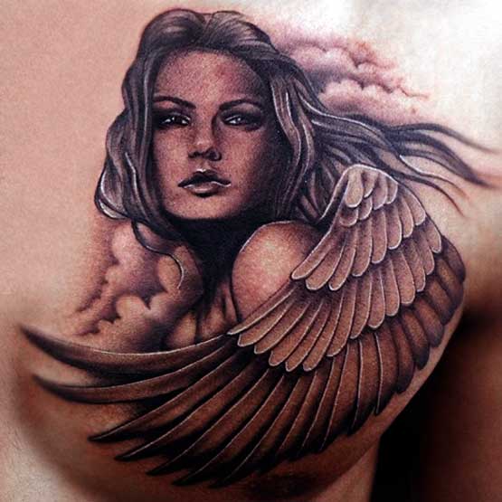 Nice Angel Girl Tattoo On Chest