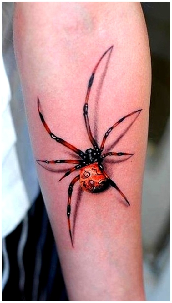 Nice Red And Black Spider Tattoo On Arm Sleeve
