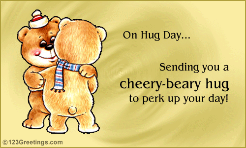On Hug Day Sending You A Cheery-Beary Hug To Perk Up Your Day Greeting Card