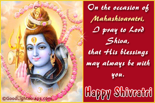 On The Occasion Of Maha Shivaratri, I Pray To Lord Shiva, That His Blessings May Always Be With You Happy Shivratri Glitter Ecard