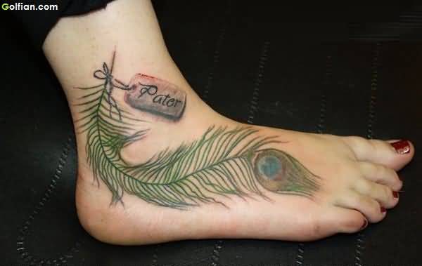 Pater Peacock Feather Tattoo On Ankle
