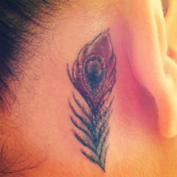 Peacock Feather Tattoo Behind The Ear