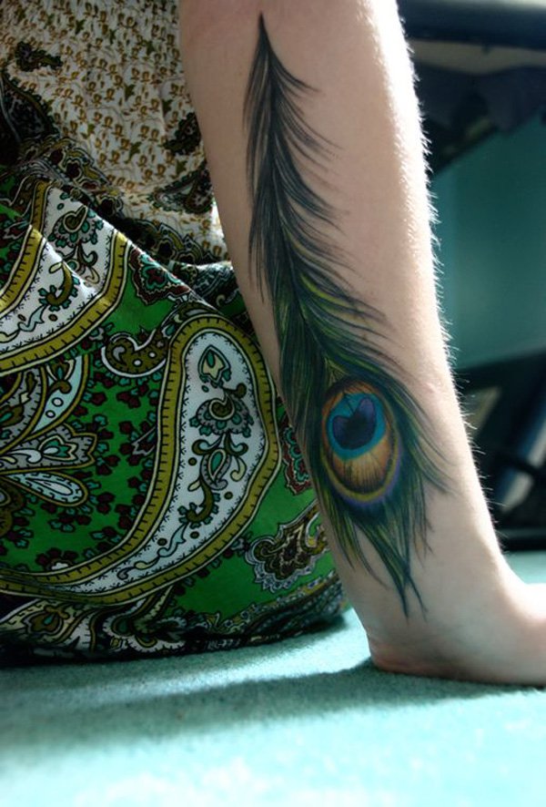 Peacock Feather Tattoo On Left Forearm