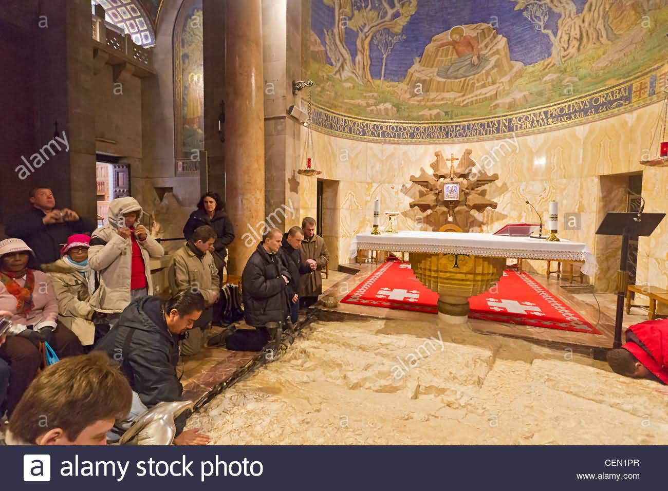 People Pray At Holy Bedrock Inside The Church Of All Nations