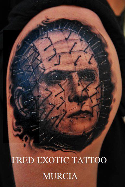 Pinhead Portrait Tattoo On Right Shoulder By Fredy