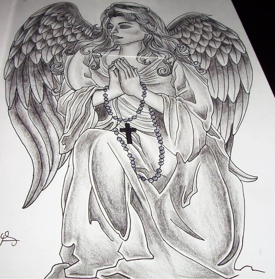 Praying Angel Girl Tattoo Design Sample