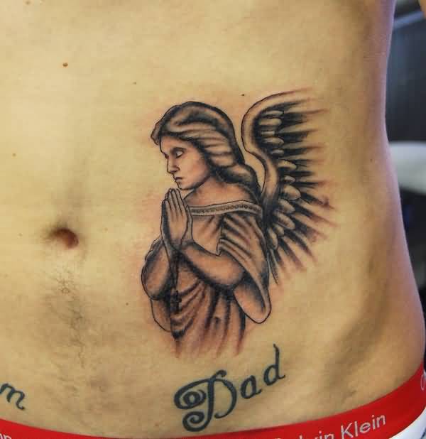 Praying Angel Girl Tattoo On Hip