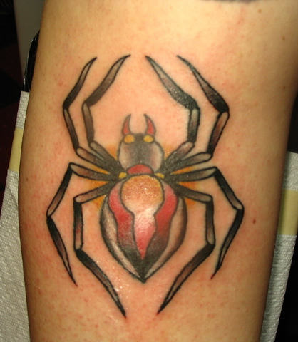 Red And Black Spider Tattoo Bicep
