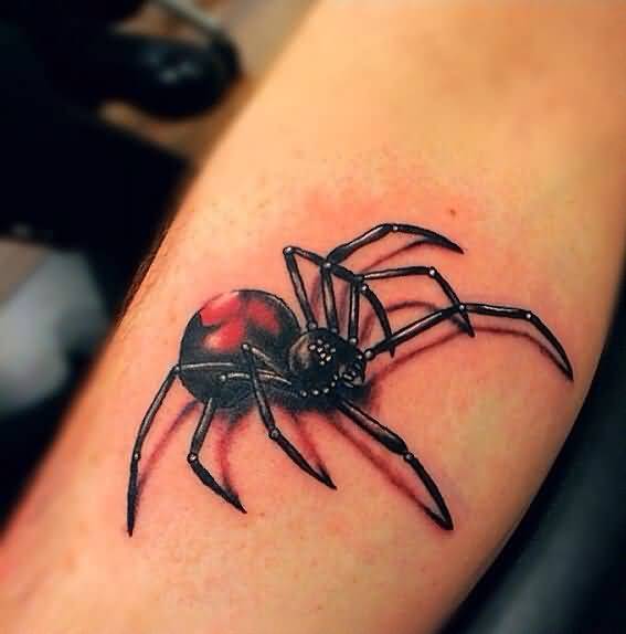 Red And Black Spider Tattoo On Sleeve