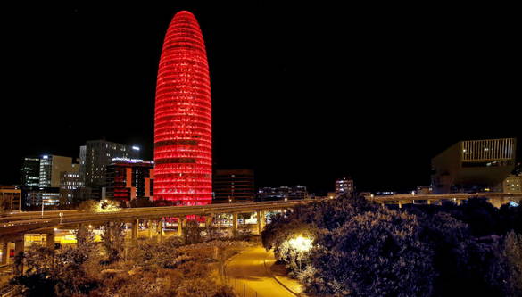 Red Lights On Torre Agbar At Night