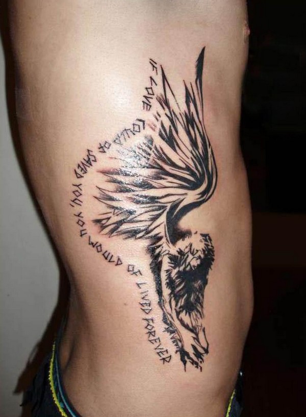 Rib Side Angel Tattoo For Men