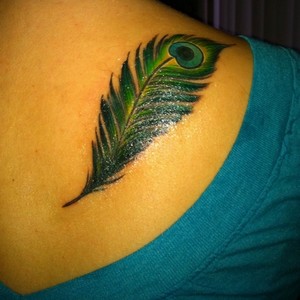 Right Back Shoulder Peacock Feather Tattoo Idea