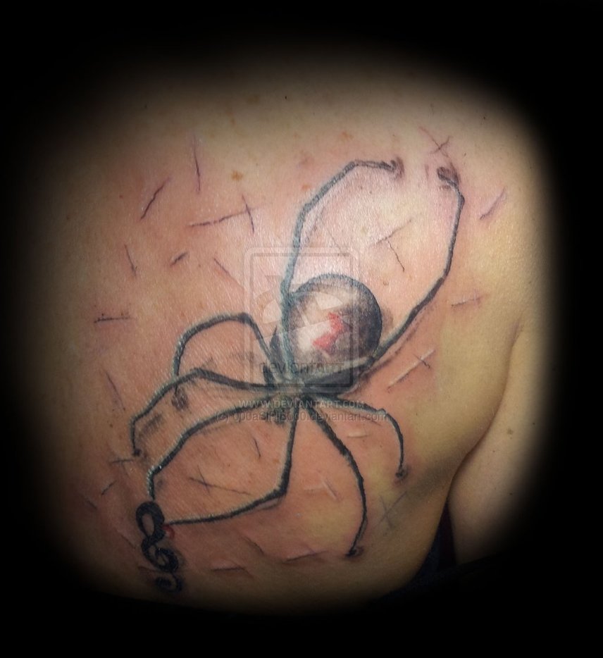 Right Back Shoulder Spider Tattoo Idea