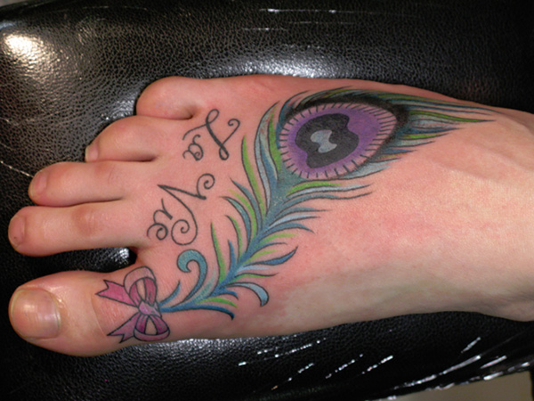 Right Foot Peacock Feather Tattoo Image