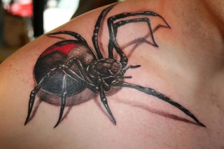 Right Shoulder Black Spider Tattoo