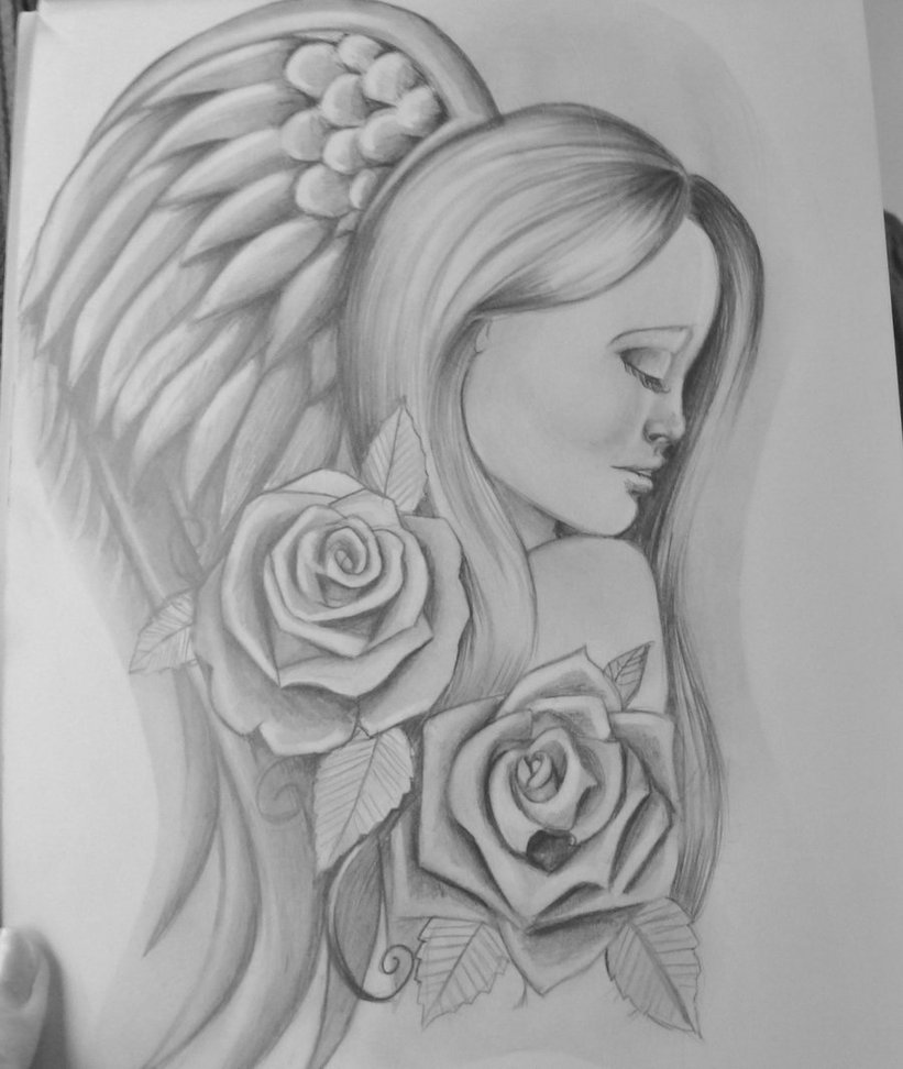 Roses And Angel Tattoo Design