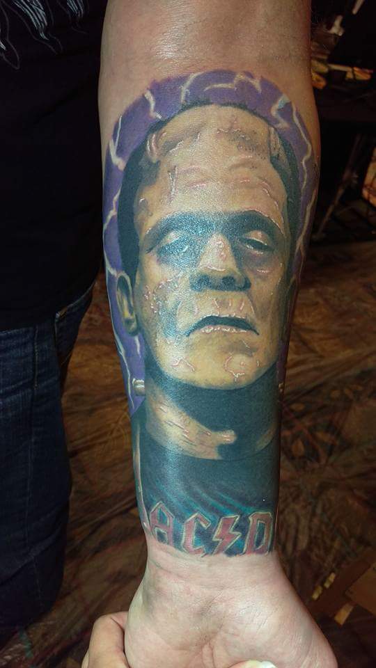 Scary Zombie Face Tattoo On Left Forearm