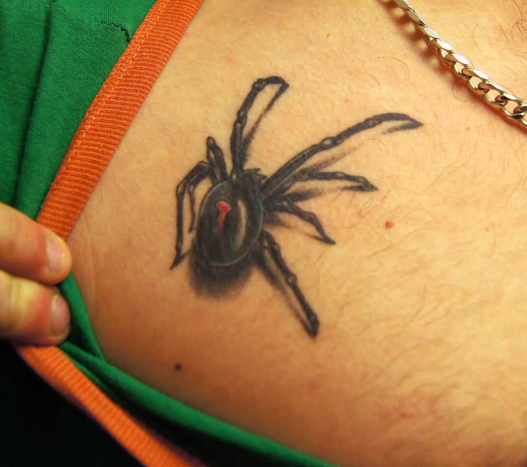 Showing Red And Black Spider Tattoo