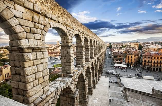 Side Closeup View Of The Aqueduct Of Segovia