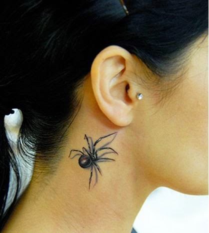 Side Neck Spider Tattoo For Girls