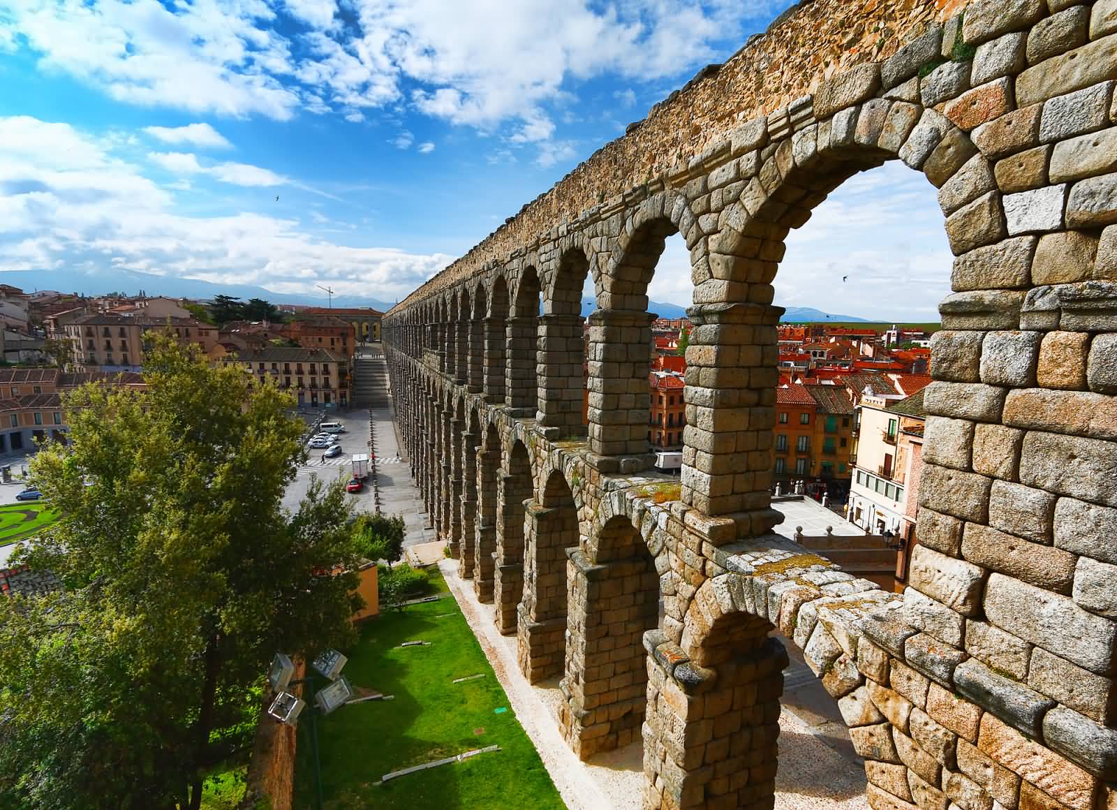 Side View Aqueduct Of Segovia In Spain