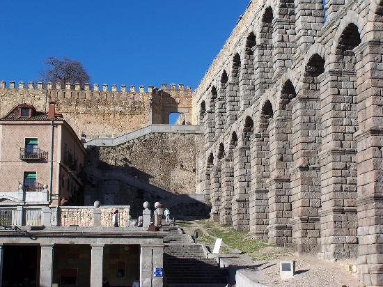 Side View Of The Roman Aqueduct Of Segovia