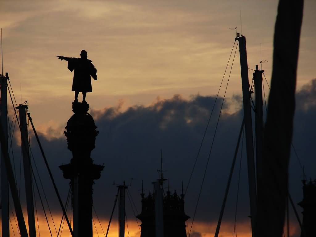 Silhouette View Of Columbus Monument During Sunset