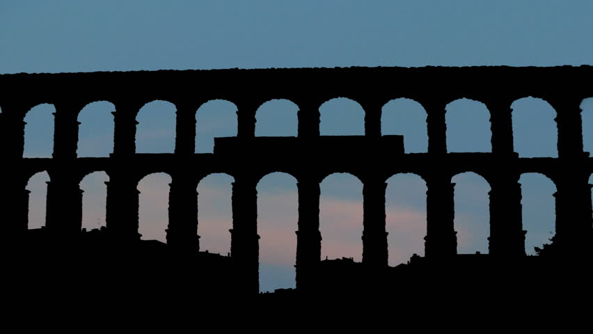 Silhouette View Of The Aqueduct Of Segovia At Dusk