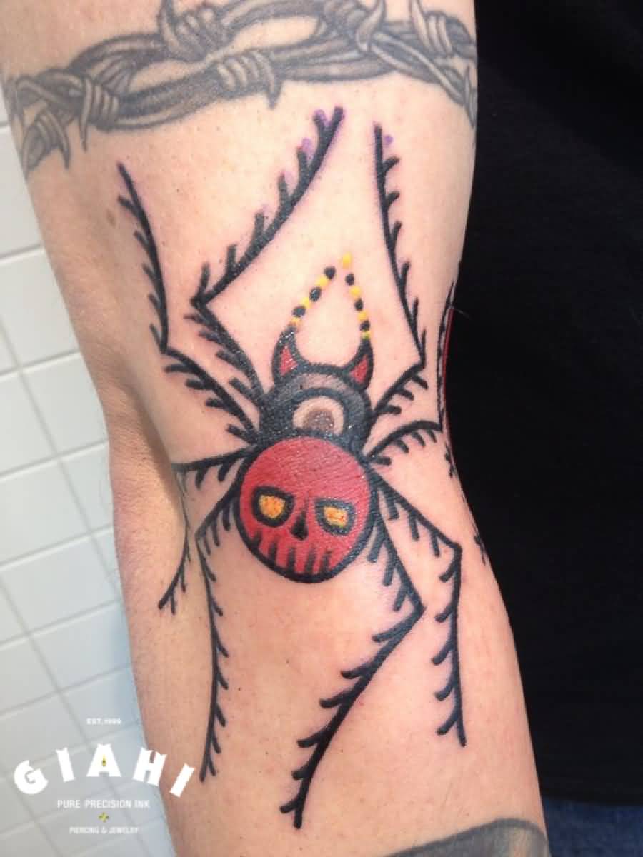 Simple Spider Tattoo On Arm Sleeve by Elda Bernardes
