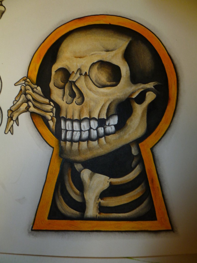 Skeleton In Key Hole Tattoo Design By Tyler Bishop