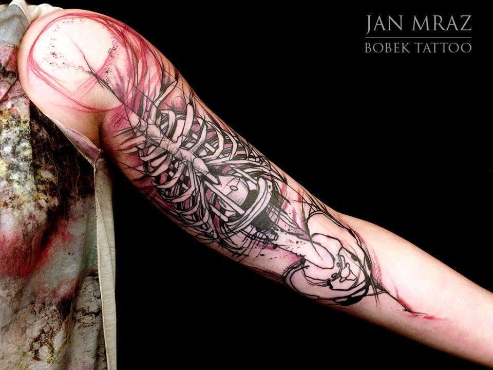 Skeleton Tattoo On Left Half Sleeve By Jan Mraz