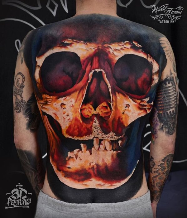 Skull Tattoo On Full Back For Men
