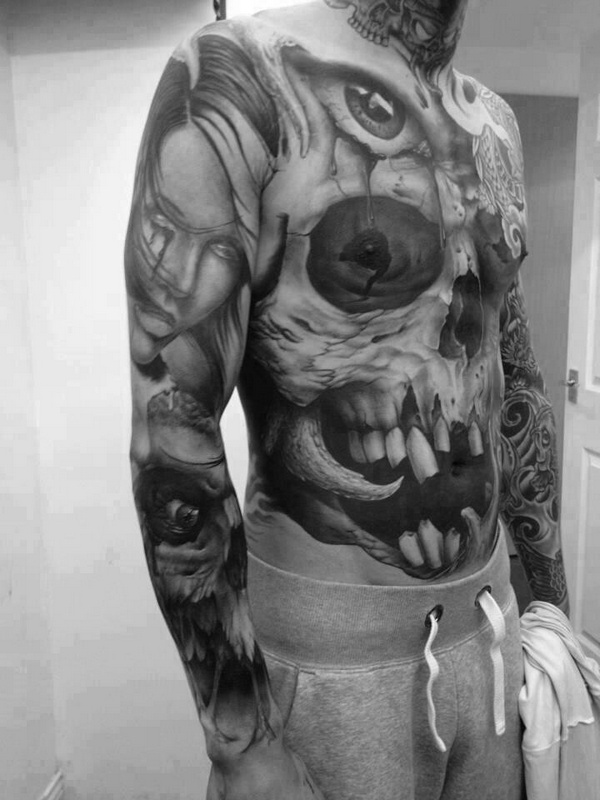 Skull Tattoo On Man Full Body