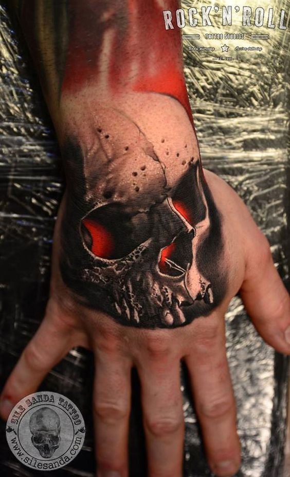 Skull Tattoo On Right Hand
