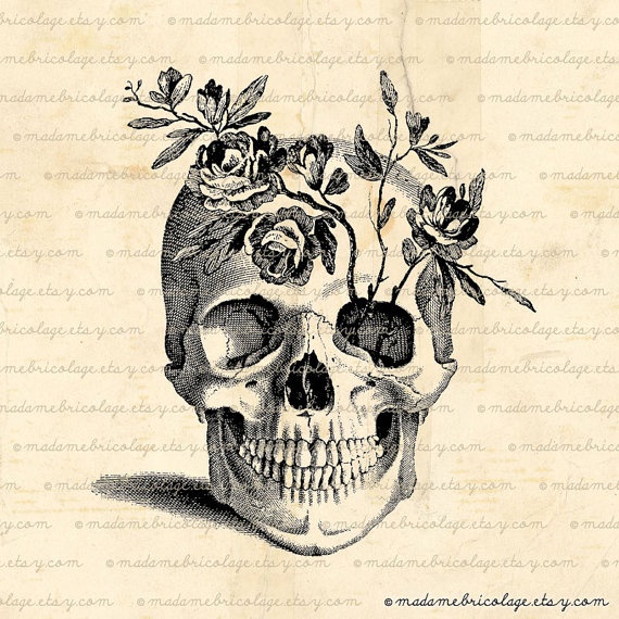 Skull With Flowers Tattoo Design