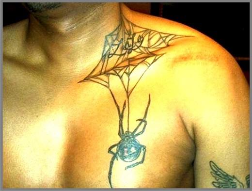 Spider Tattoo On Man Front Shoulder