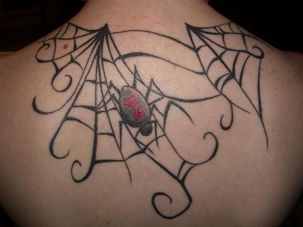 Spider Web Tattoo On Upper Back